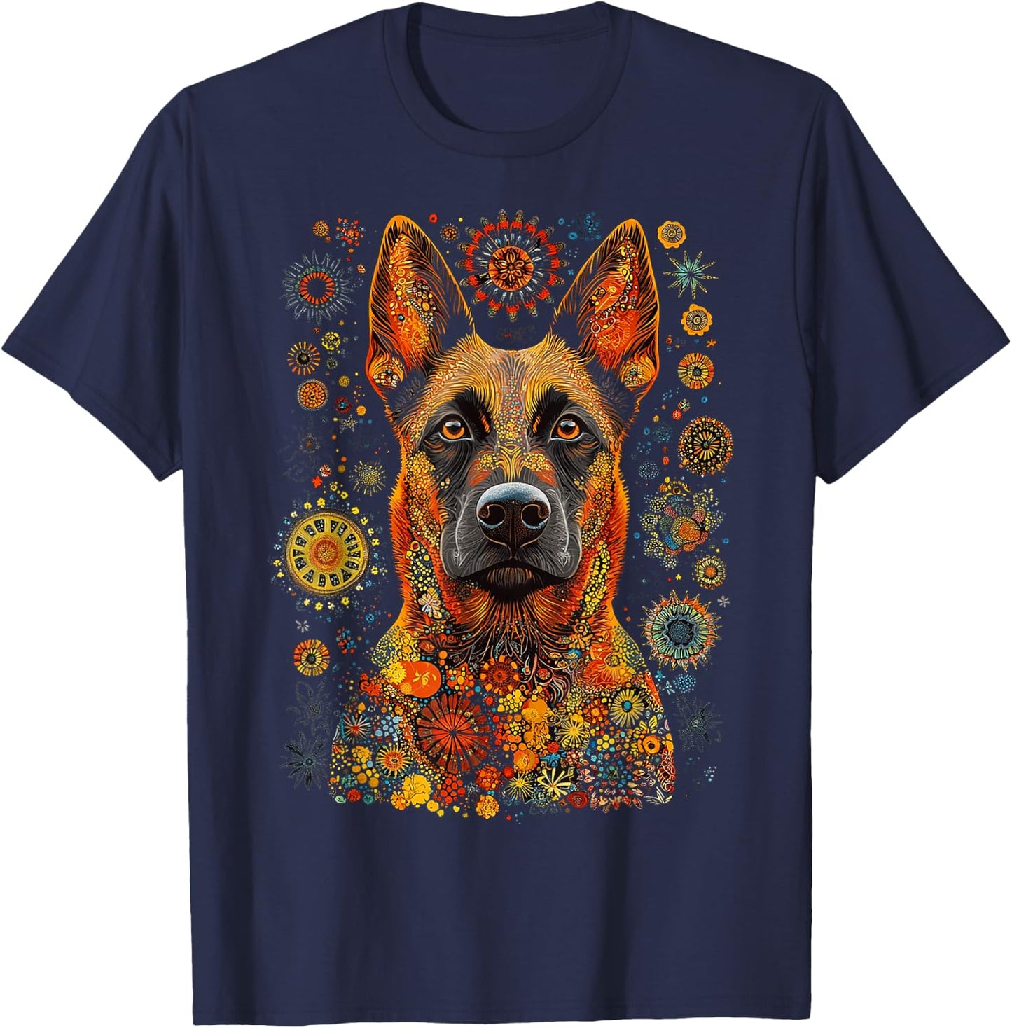 Belgian Malinois Dog Pet Artwork Mandala Belgian Malinois T-Shirt - T-Shirt | Navy