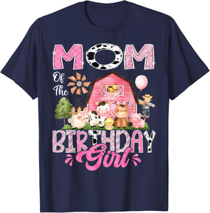 Mom Of The Birthday Girl Pink Farm Cow First Birthday T-Shirt - T-Shirt | Navy
