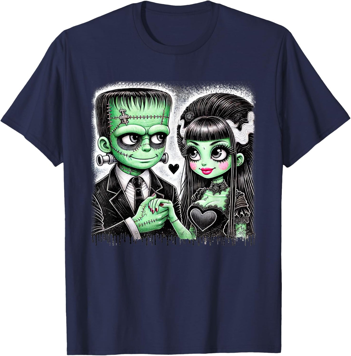 Halloween Lovers Frankenstein Skeleton Women Family T-Shirt - T-Shirt | Navy