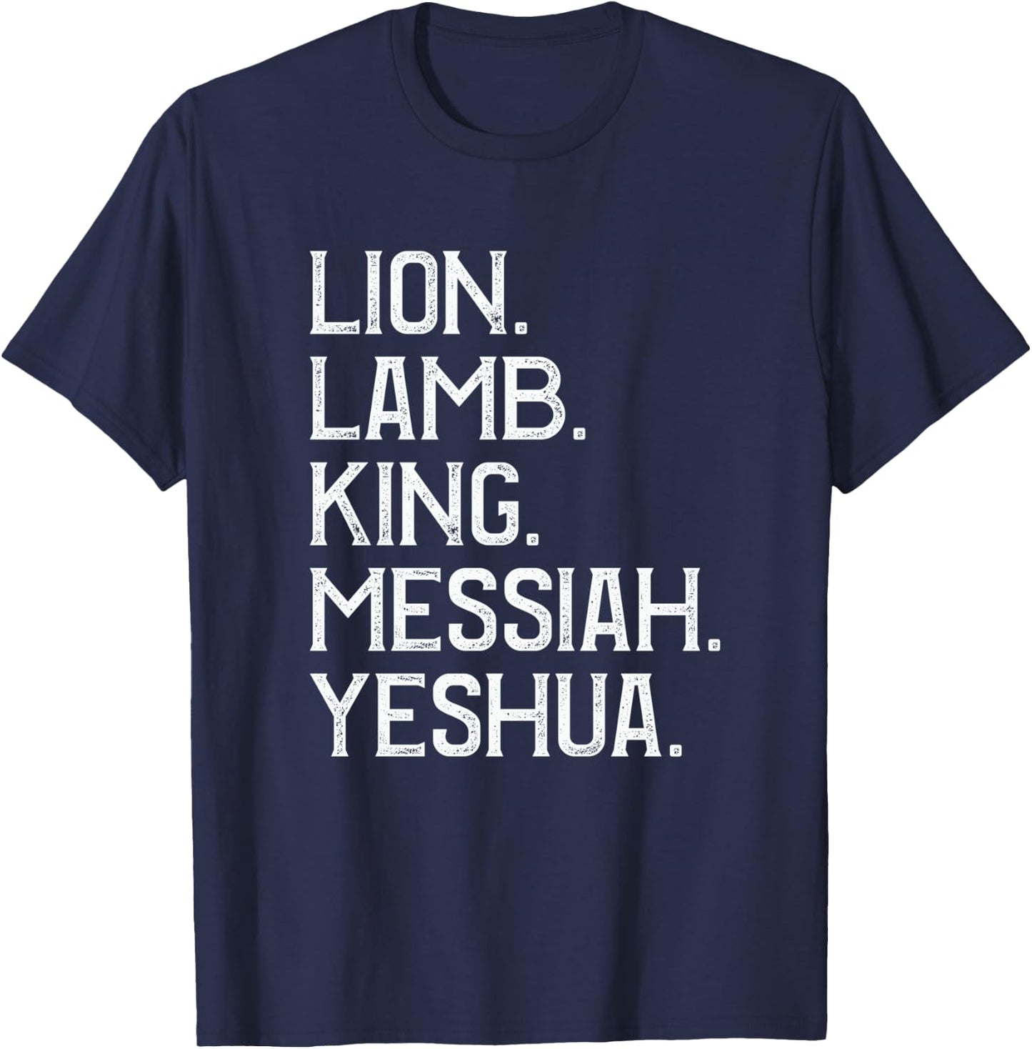 Distressed Lion Lamb King Messiah Yeshua Christian Bible T-Shirt - T-Shirt | Navy