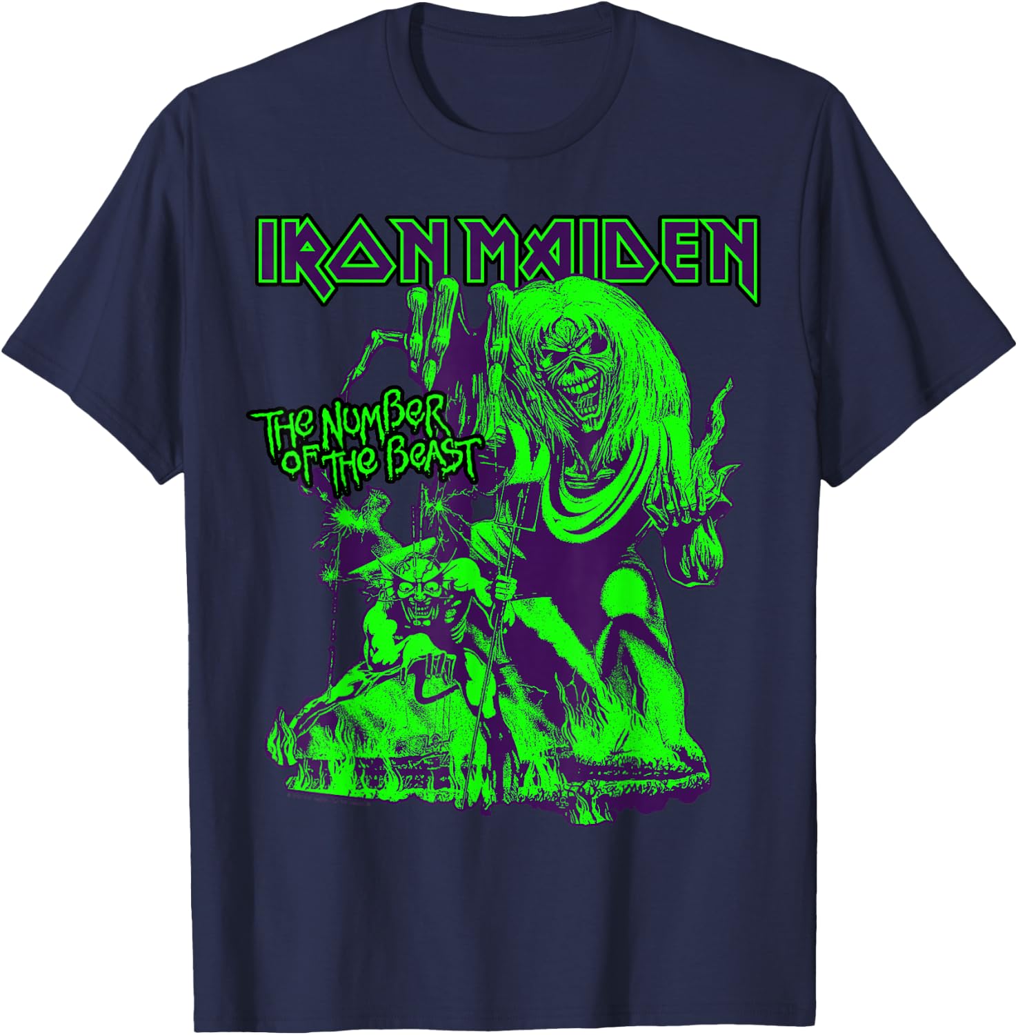 Iron Maiden - Number of the Beast Halloween Green Black T-Shirt - T-Shirt | Navy