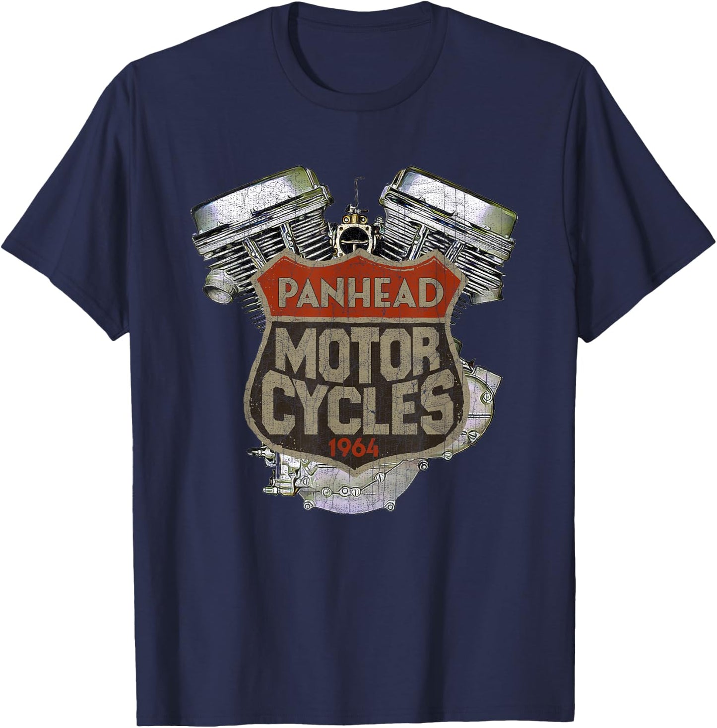 1964 Panhead Motorcycle Vintage Distressed Biker Chopper Rat T-Shirt - T-Shirt | Navy