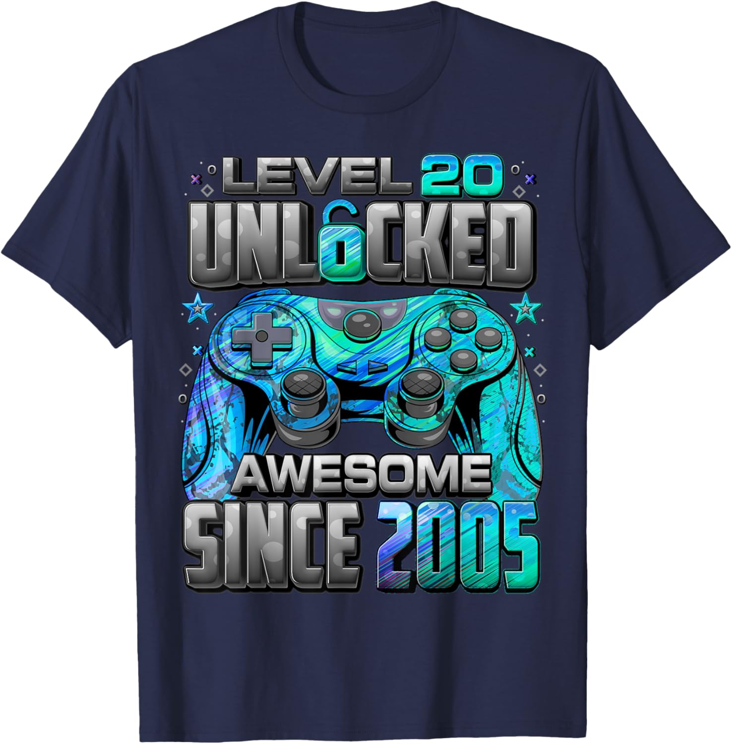Level 20 Unlocked Awesome Since 2005 20th Birthday Gaming T-Shirt - T-Shirt | Navy