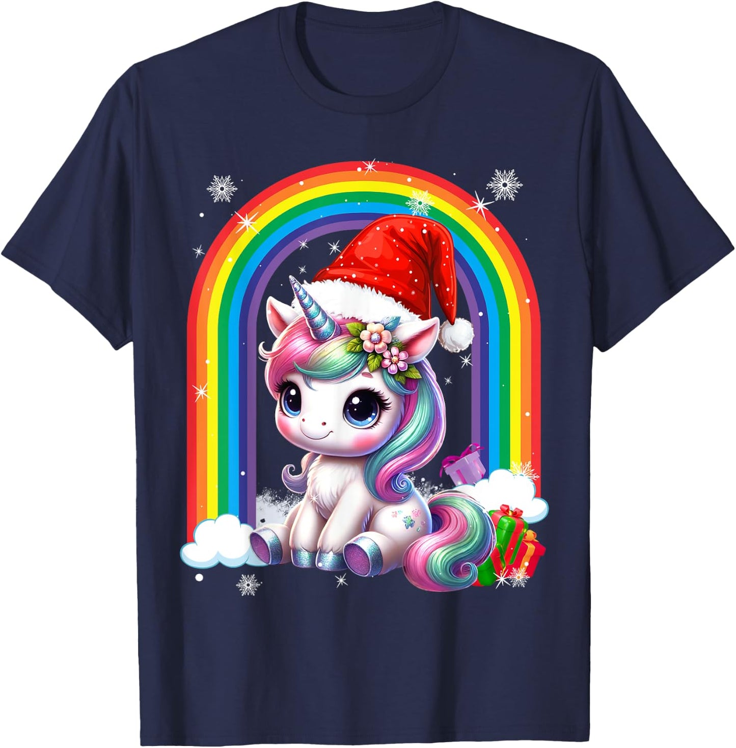 Unicorn Girls Christmas 2025 Women Kids Santa Unicorn Xmas T-Shirt - T-Shirt | Navy