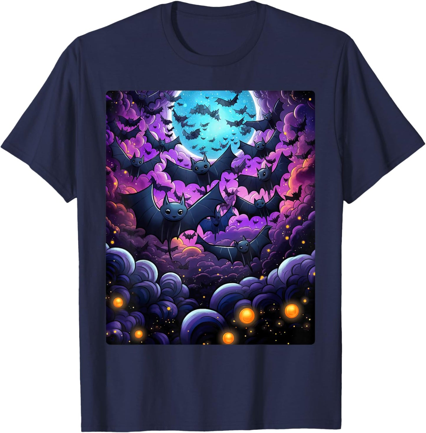 Gothic Bat Spooky Bats Pattern Moon Night T-Shirt - T-Shirt | Navy