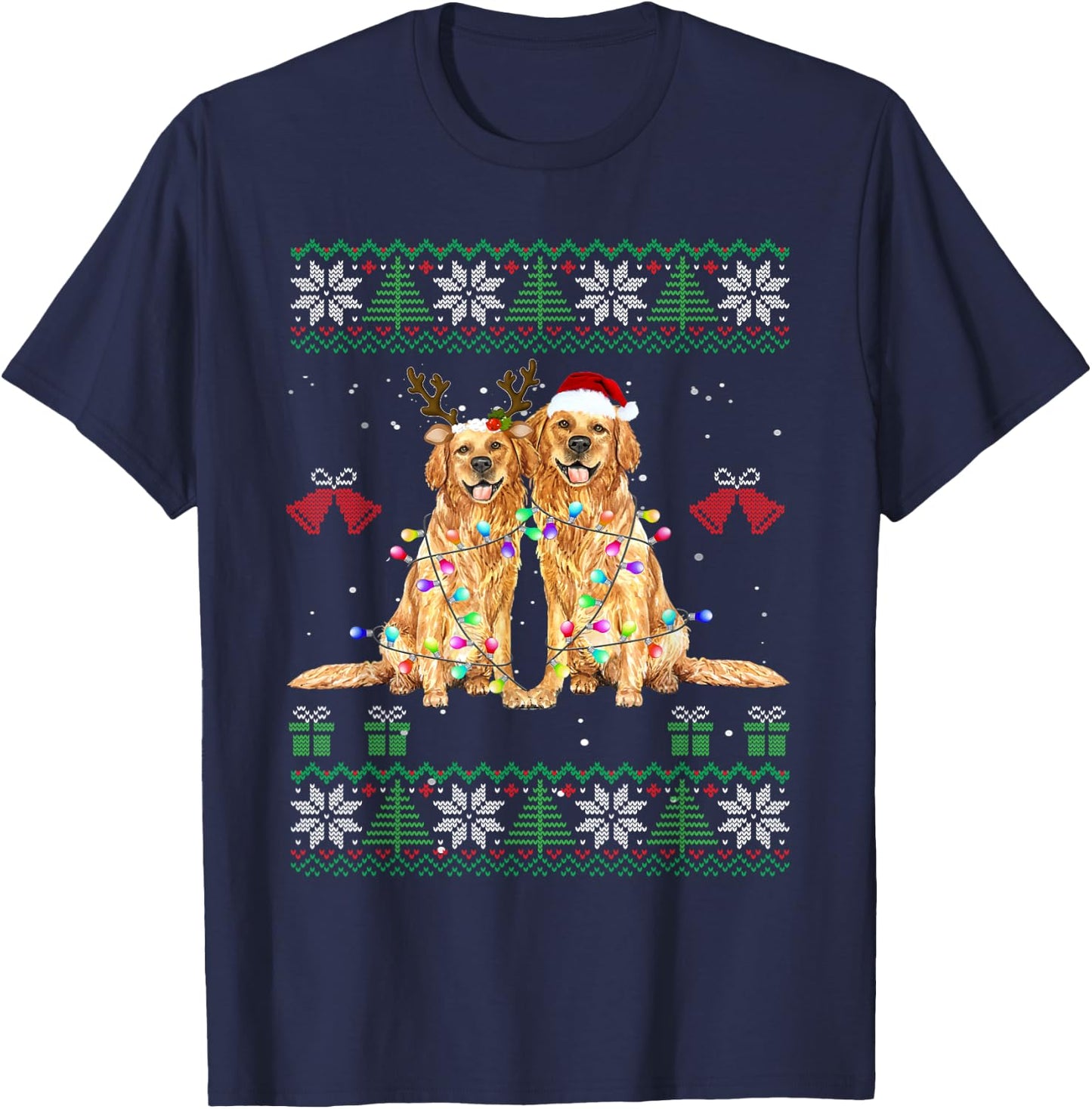 Golden Retriever Christmas Sweater T-Shirt - T-Shirt | Navy