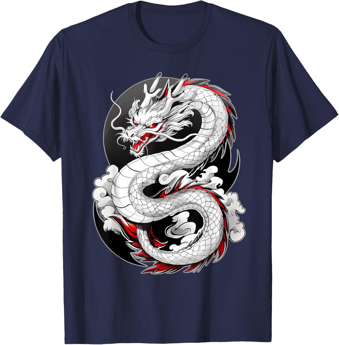 Japanese Dragon In Clouds Men Women Asian Mythical Creature T-Shirt - T-Shirt | Navy