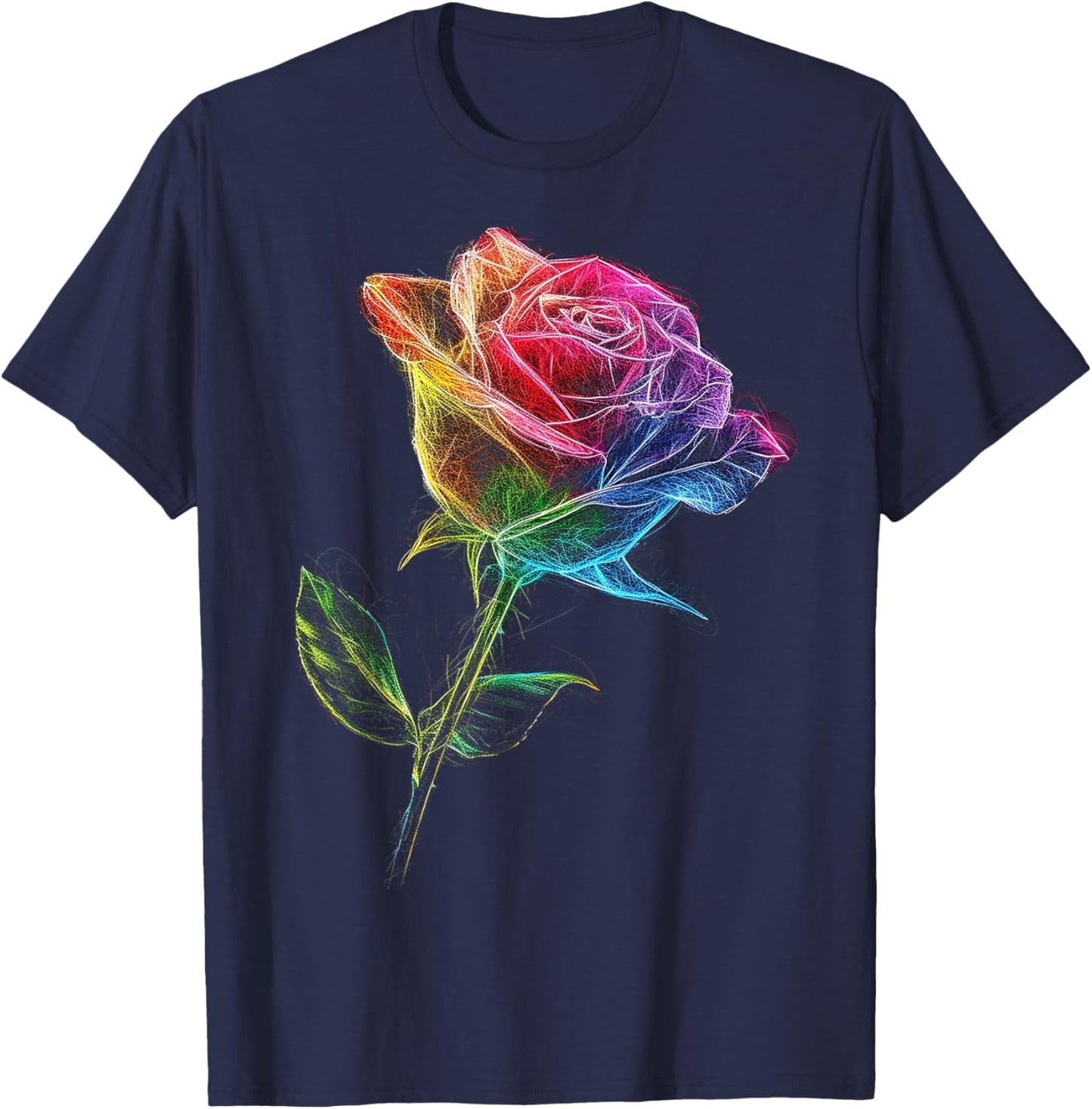 Rose Colorful Drawing Nature Art Graphic Rose T-Shirt - T-Shirt | Navy