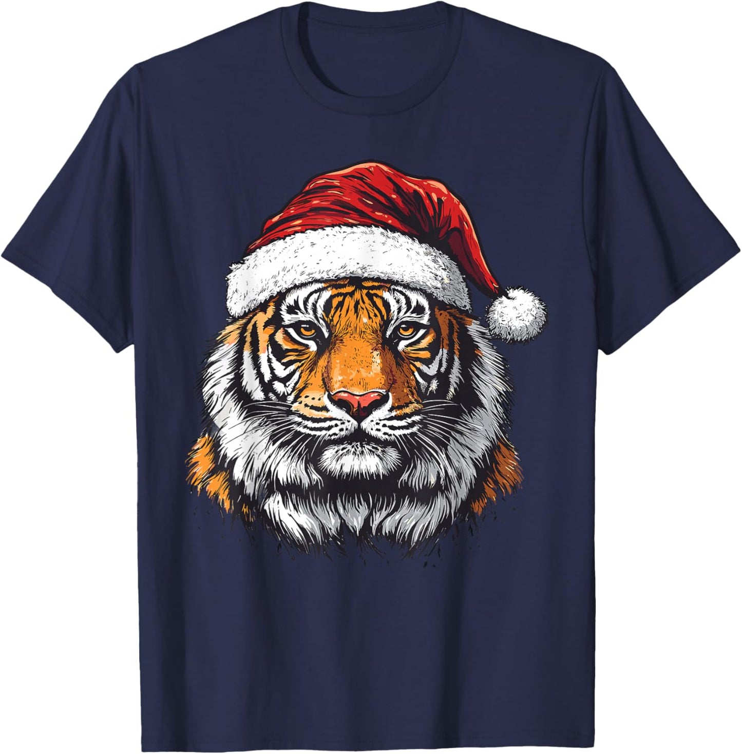 Tiger Santa Hat Zookeeper Xmas Tiger Lovers Christmas Pajama T-Shirt - T-Shirt | Navy