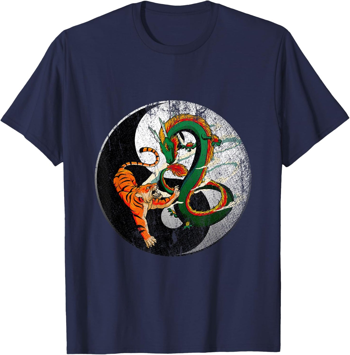 Dragon Yin Yang Tiger T-Shirt - T-Shirt | Navy