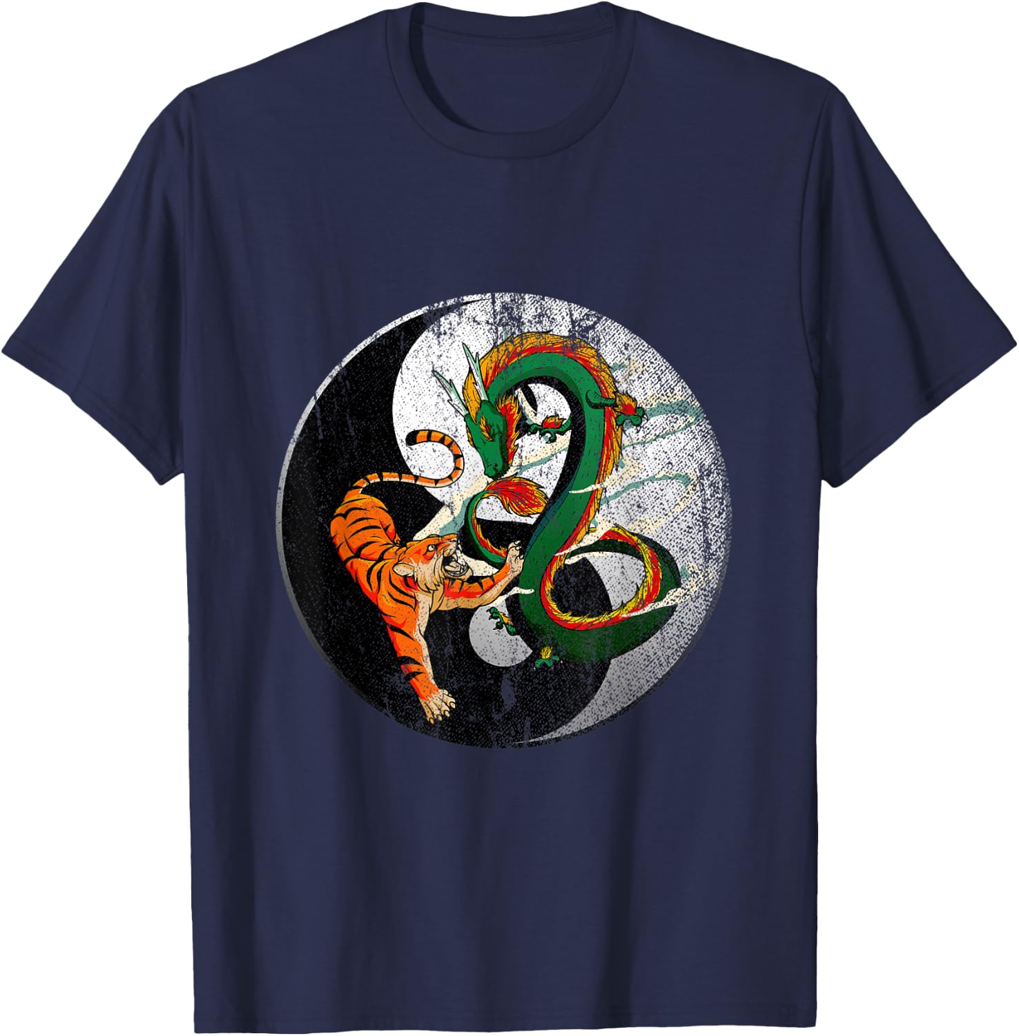 Dragon Yin Yang Tiger T-Shirt - T-Shirt | Navy