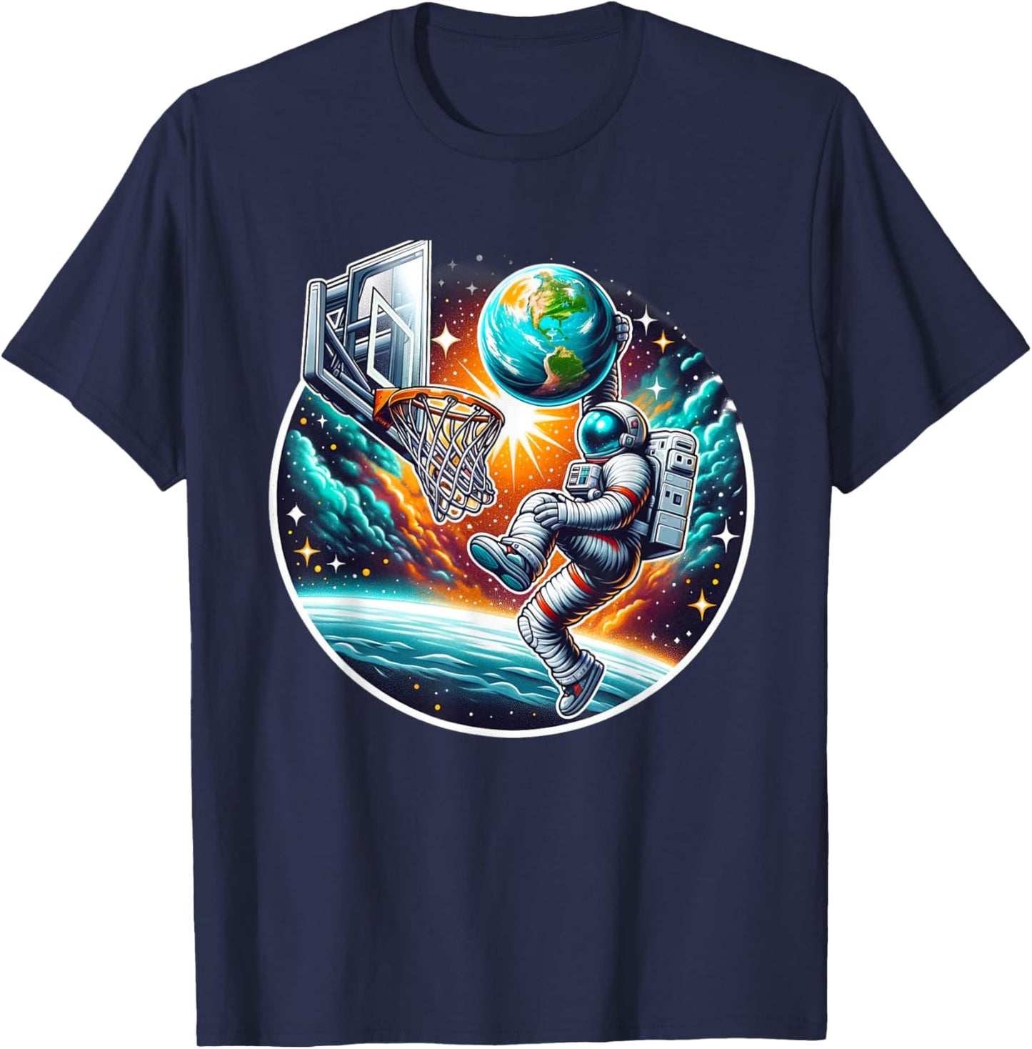 Astronaut Slam Dunking Planet Earth Basketball Lover T-Shirt - T-Shirt | Navy