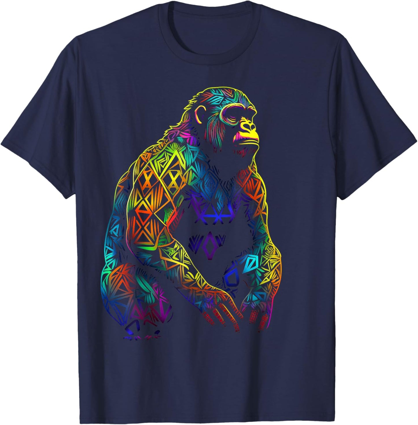 Gorilla Artwork Mandala Animal Colorful Art Graphic Monkey T-Shirt - T-Shirt | Navy