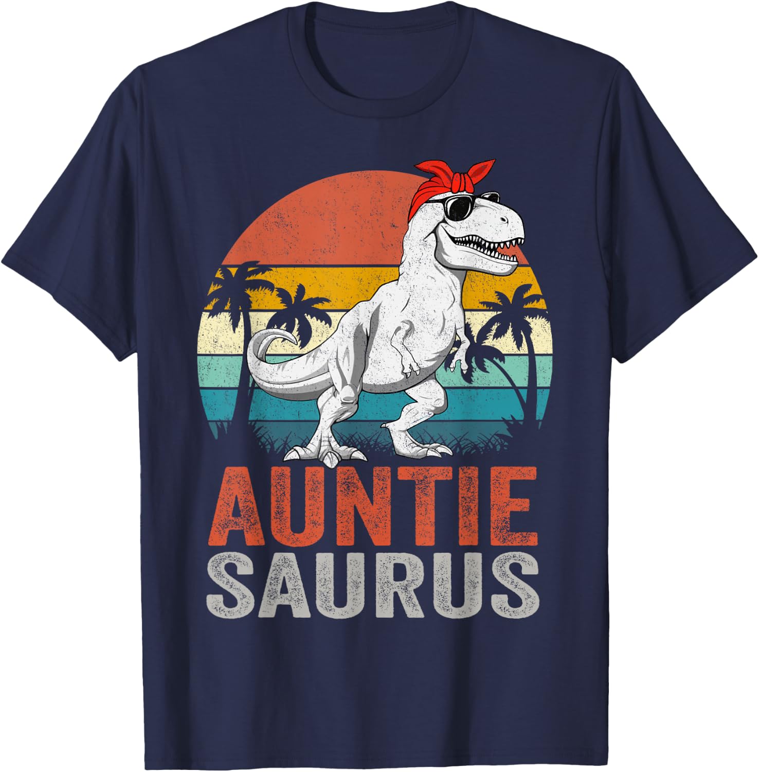 Auntiesaurus T Rex Dinosaur Auntie Saurus Family Matching T-Shirt - T-Shirt | Navy