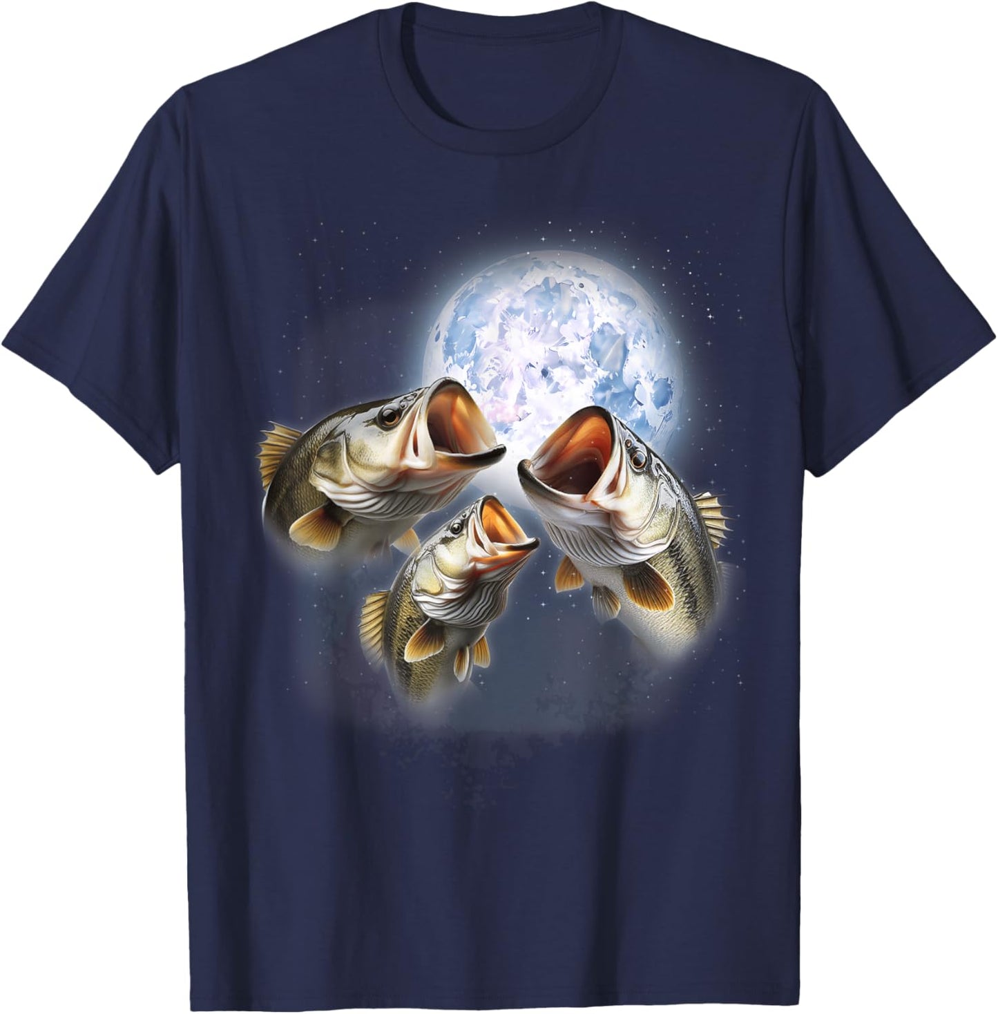 3 Bass Fish At The Moon Funny Bass Fishing Lover Fisherman T-Shirt - T-Shirt | Navy