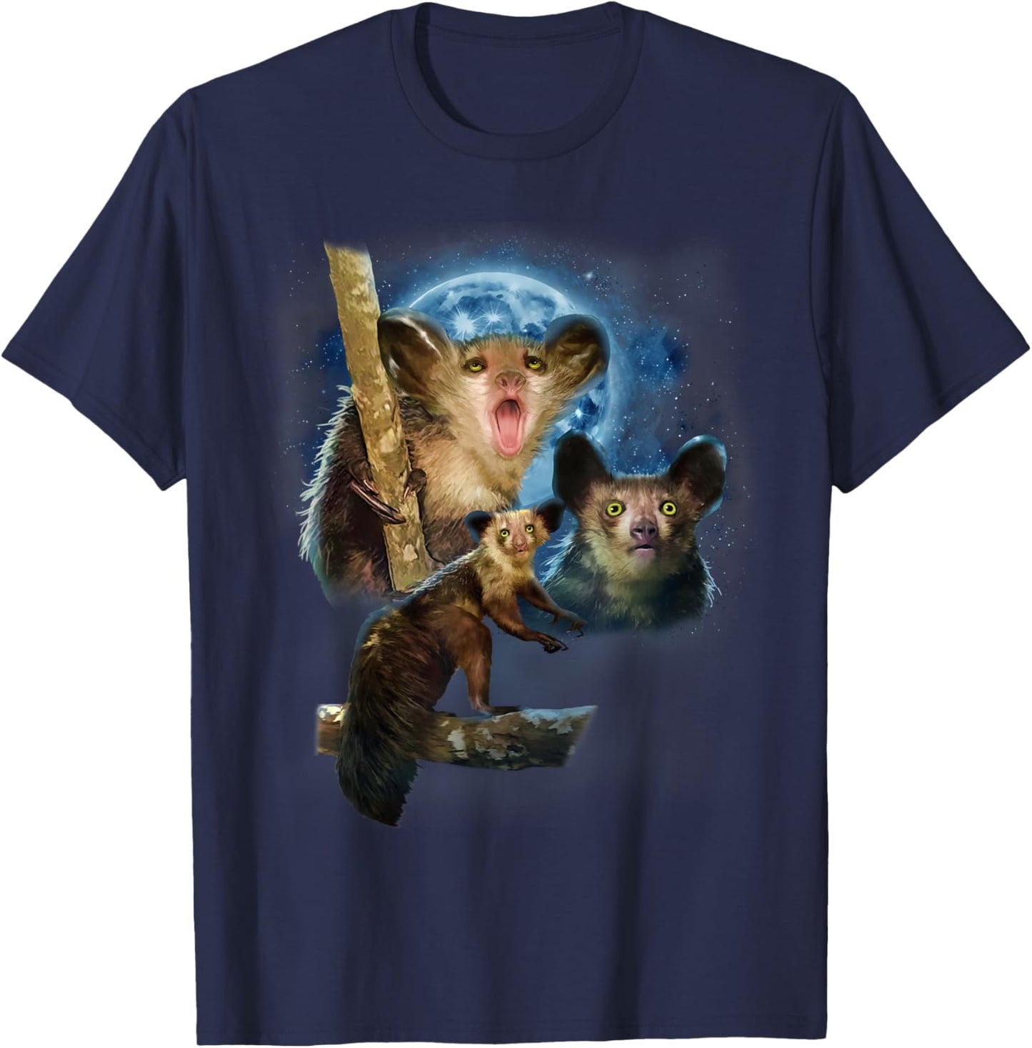 Howling at The Moon Shirt and Apparel Co. Aye-Aye Lemur - Black, -Adults, Kids - Short Sleeve, Modern, Cartoon, Animal-Themed Shirts T-Shirt - T-Shirt | Navy