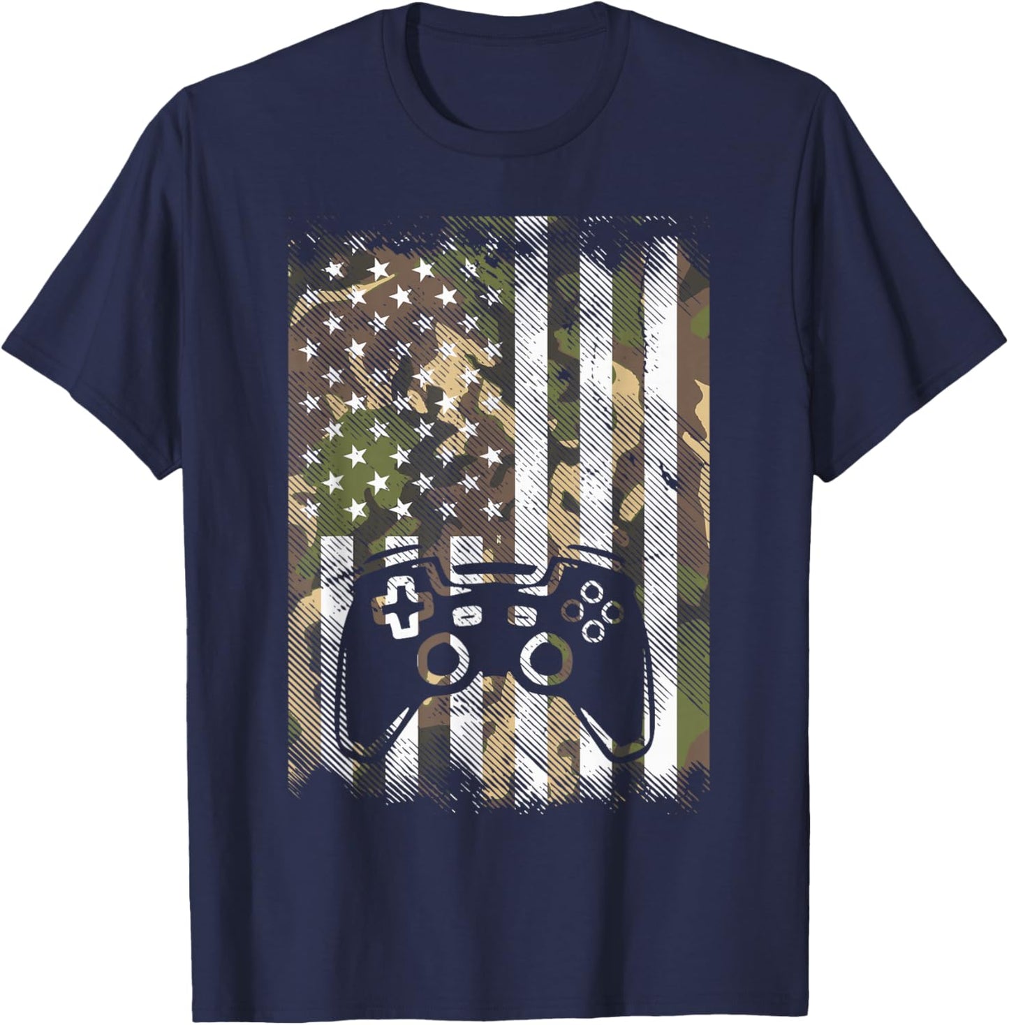 Camo US Flag Gamer Controller Patriotic Men Boys Kids Youth T-Shirt - T-Shirt | Navy