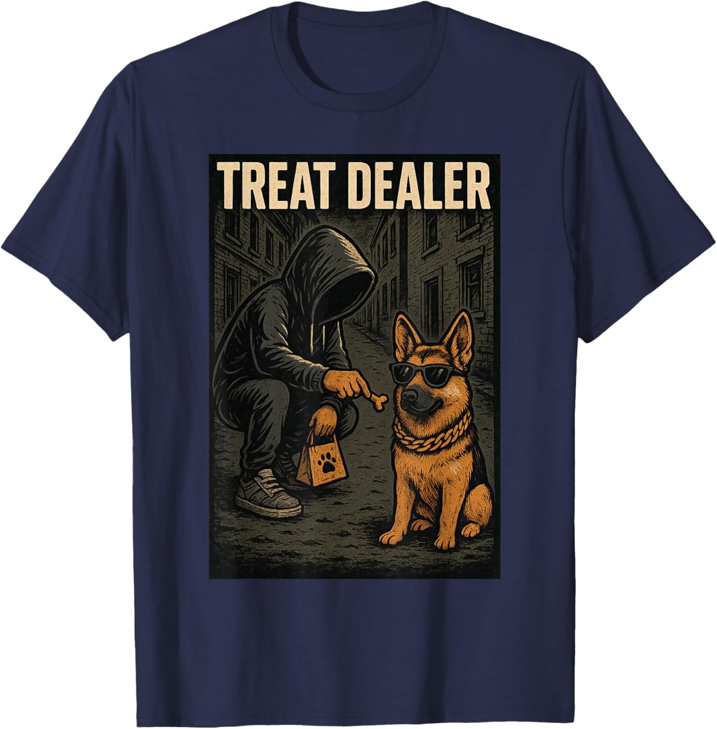 German Shepherd Treat Dealer Parody Humor Dog Lover T-Shirt - T-Shirt | Navy