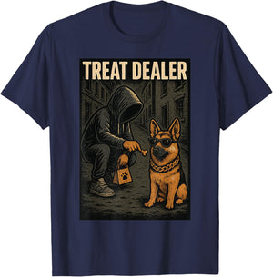 German Shepherd Treat Dealer Parody Humor Dog Lover T-Shirt - T-Shirt | Navy