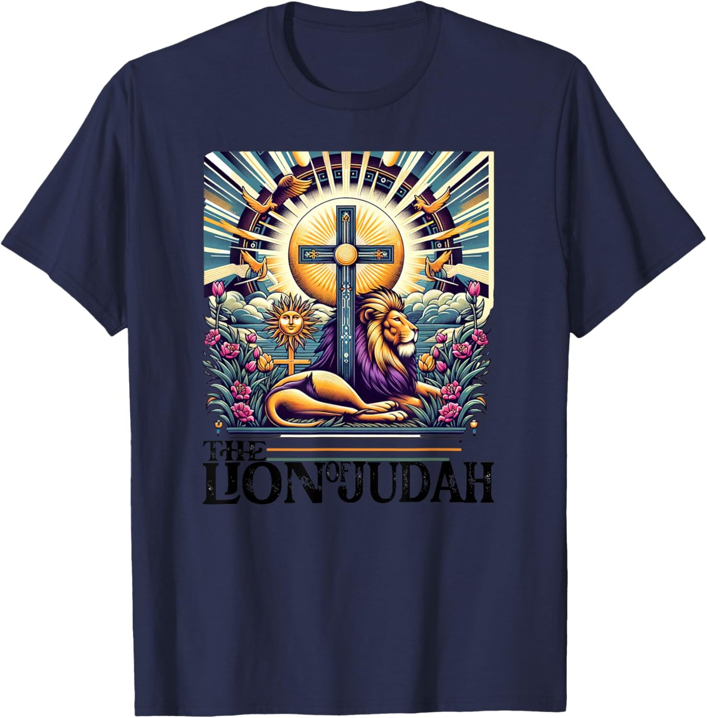 Lion of Judah Men Women Vintage Religious Animal Easter T-Shirt - T-Shirt | Navy