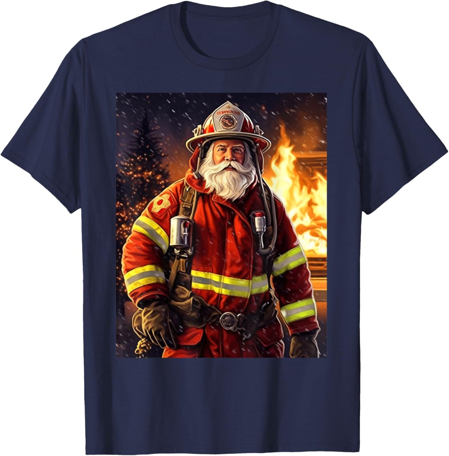 No.3, Hero, Christmas, Santa Claus at the fire department T-Shirt - T-Shirt | Navy