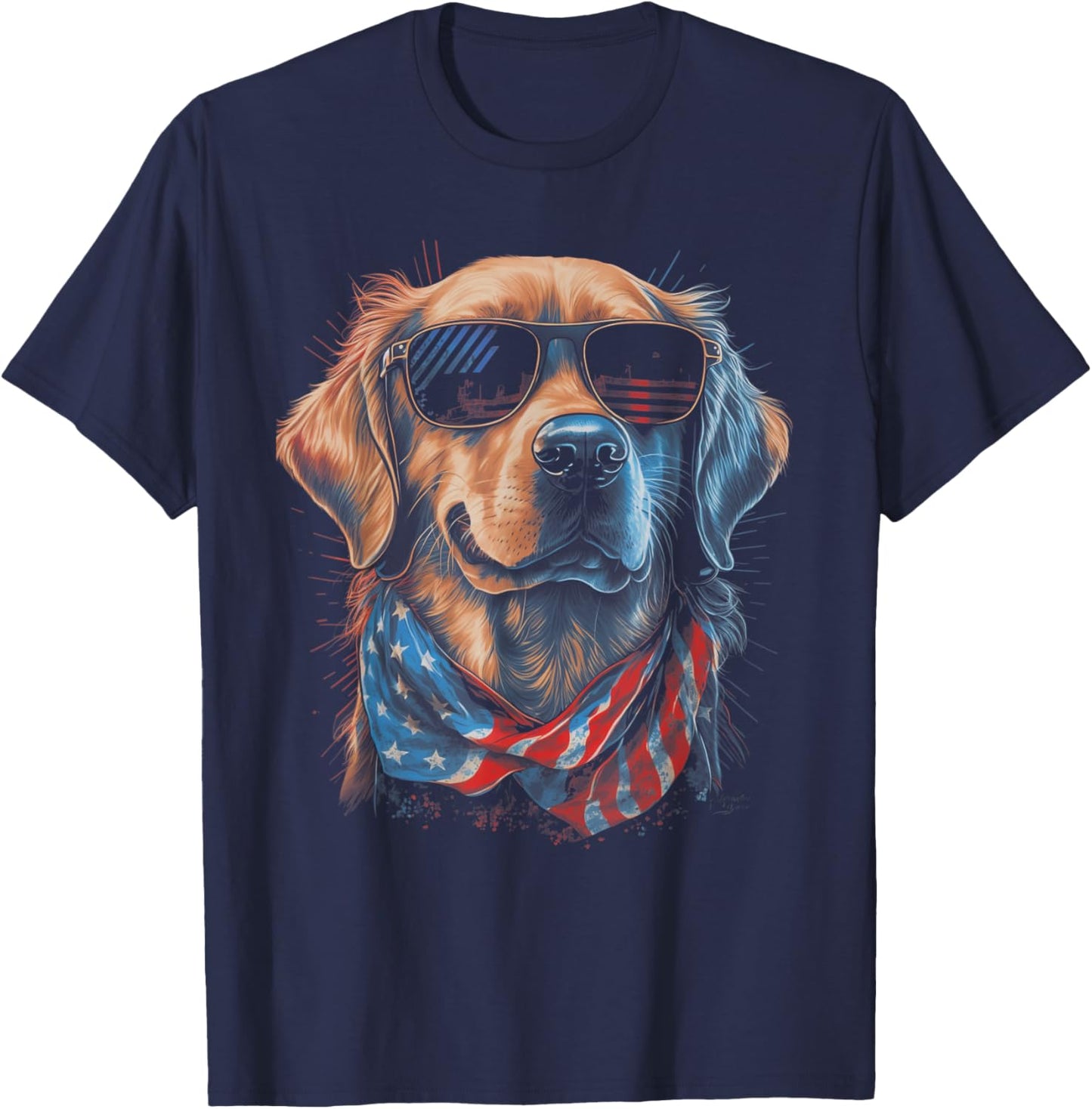 American Flag USA America 4th Of July Dog -Golden Retriever T-Shirt - T-Shirt | Navy