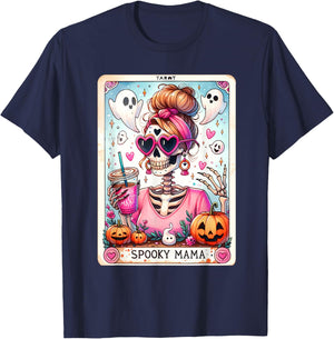Spooky Mama Tarot Card Skeleton Mom Jack O Lantern Halloween T-Shirt - T-Shirt | Navy