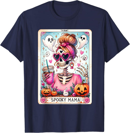 Spooky Mama Tarot Card Skeleton Mom Jack O Lantern Halloween T-Shirt - T-Shirt | Navy