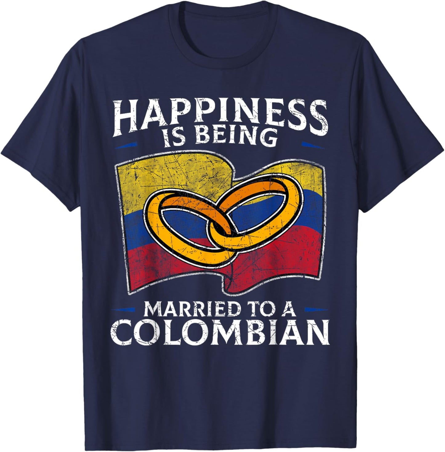 Colombia Marriage Colombian Heritage Married Flag Culture T-Shirt - T-Shirt | Navy