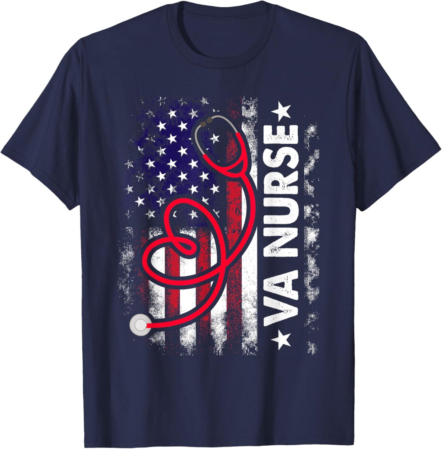 American Flag VA Nurse Patriotic 4th of July T-Shirt - T-Shirt | Navy