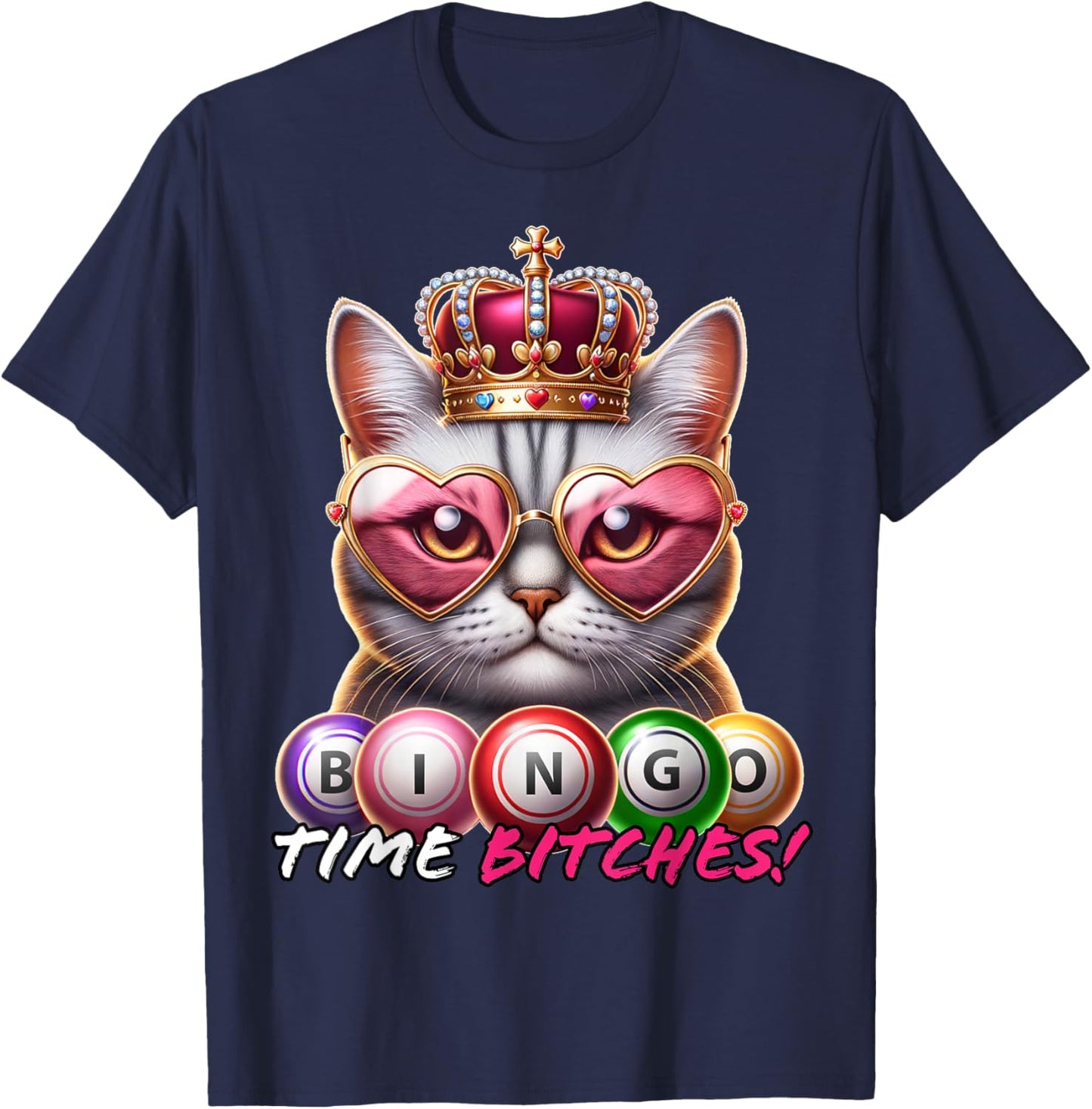 Funny Bingo Gifts Men Bingo Time Bitches Black Cartoon Graphic Modern T-Shirt - T-Shirt | Navy