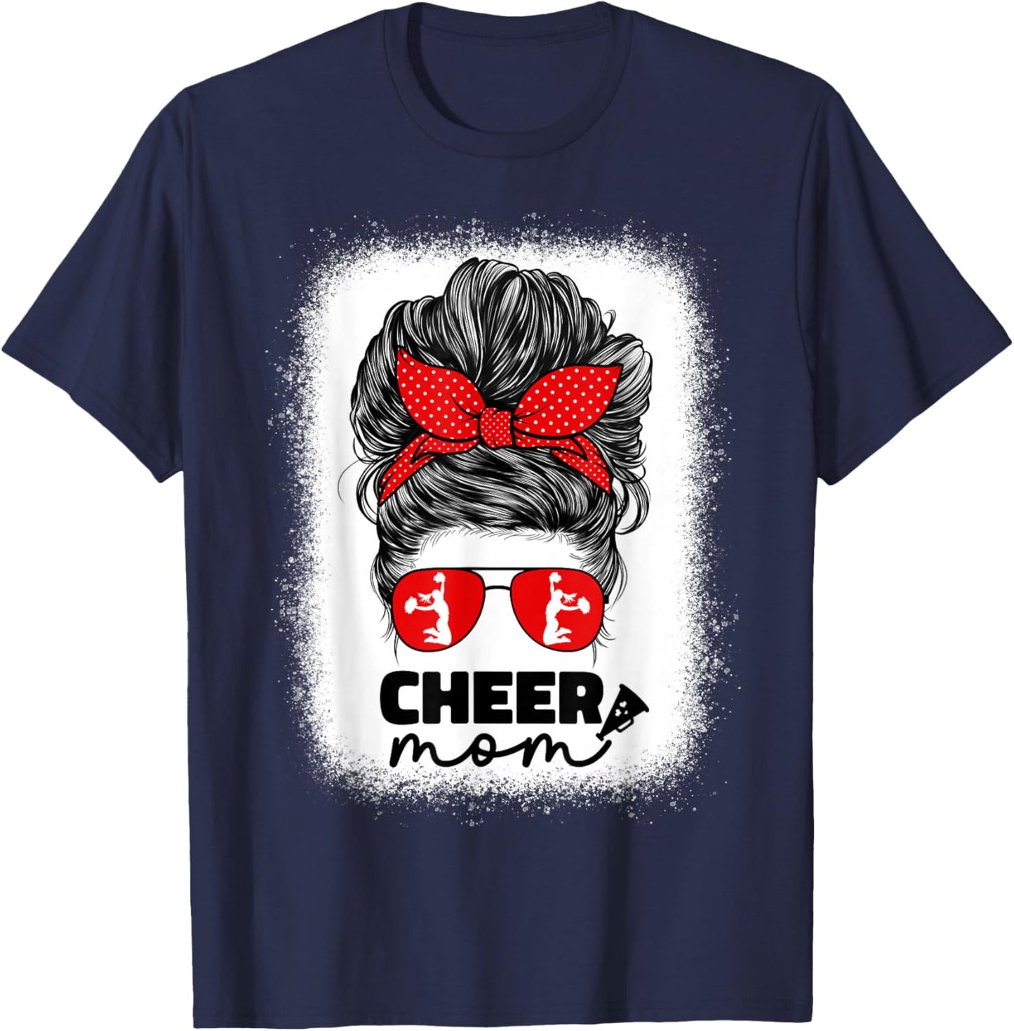 Cute Cheer Mom Cheerleader Mom Red Messy Bun Mom T-Shirt - T-Shirt | Navy