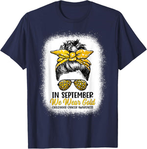 In September We Wear Gold - Childhood Cancer Awareness Month T-Shirt - T-Shirt | Navy