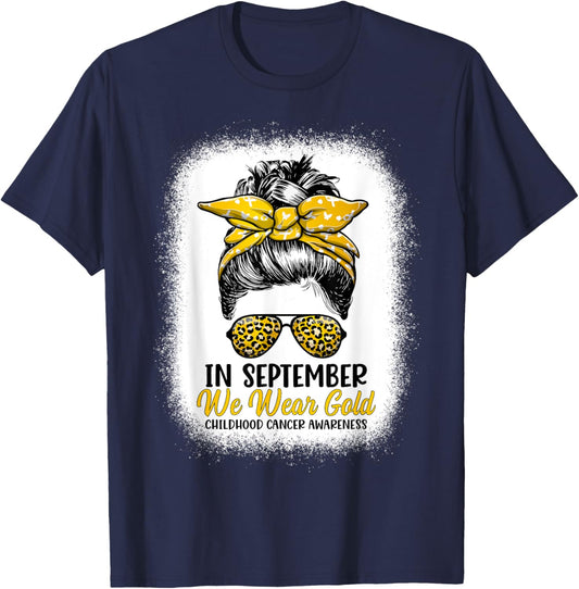 In September We Wear Gold - Childhood Cancer Awareness Month T-Shirt - T-Shirt | Navy