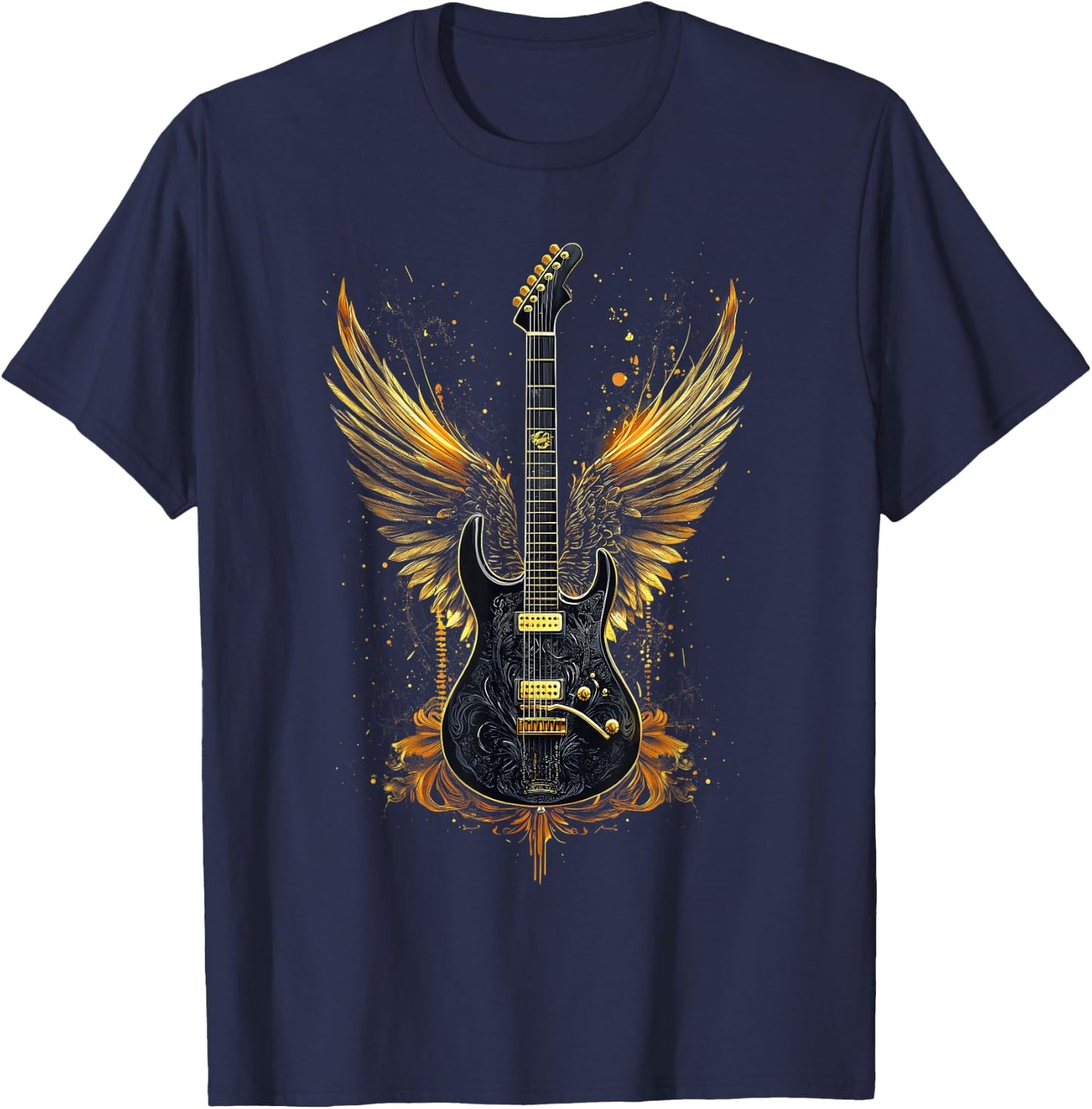Rock & Roll Guitar With Wings Vintage Retro 80S Music T-Shirt - T-Shirt | Navy