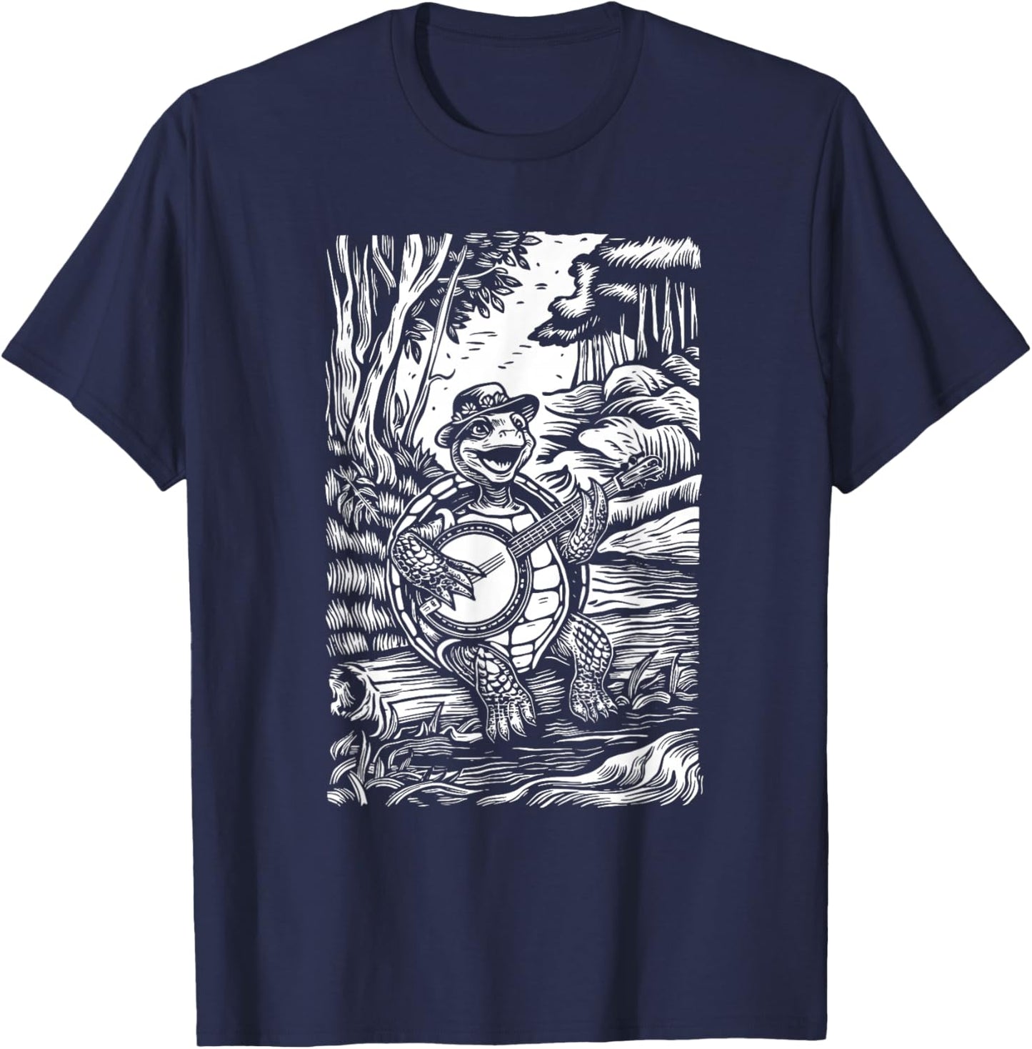 Happy Terrapin BanjoPlayer Folk Music Bluegrass T-Shirt - T-Shirt | Navy
