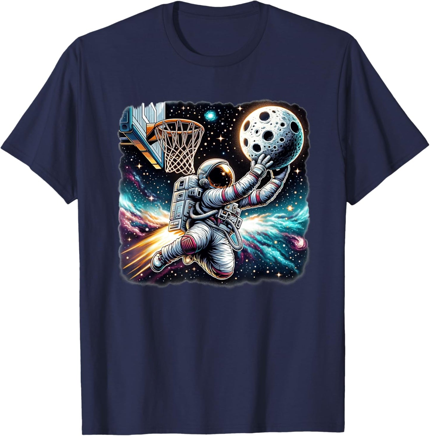 Astronaut Slam Dunking Moon Astrology Basketball Lover T-Shirt - T-Shirt | Navy