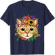 Floral Cat Spring Nature Cat Lovers T-Shirt - T-Shirt | Navy