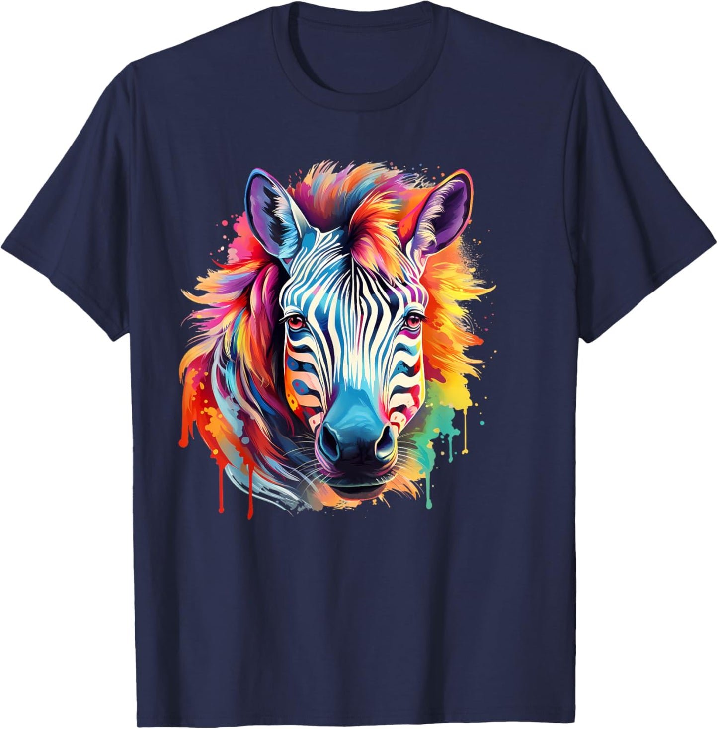 Stripped Pattern Colorful Zebra Horse Print Gift Adult Women T-Shirt - T-Shirt | Navy