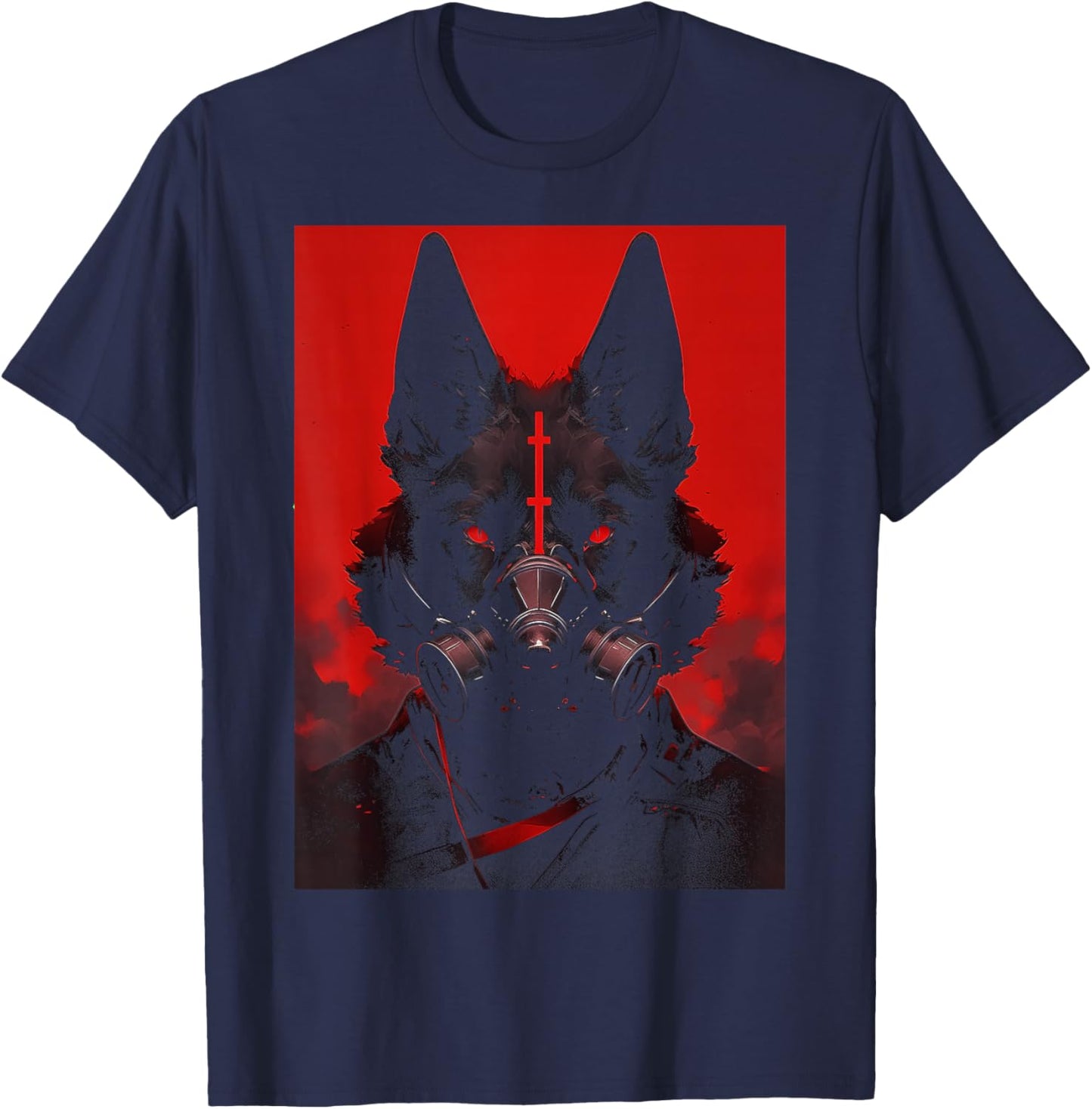Futuristic Cyberpunk Gothic Wolf | Goth Grunge Punk Occult T-Shirt - T-Shirt | Navy