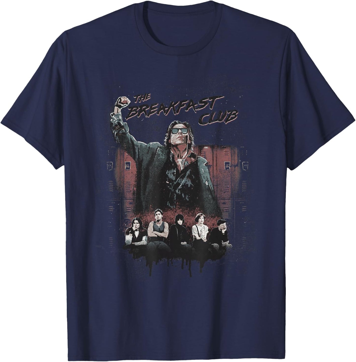 Breakfast Club Distressed Main Cast Logo Collage T-Shirt - T-Shirt | Navy