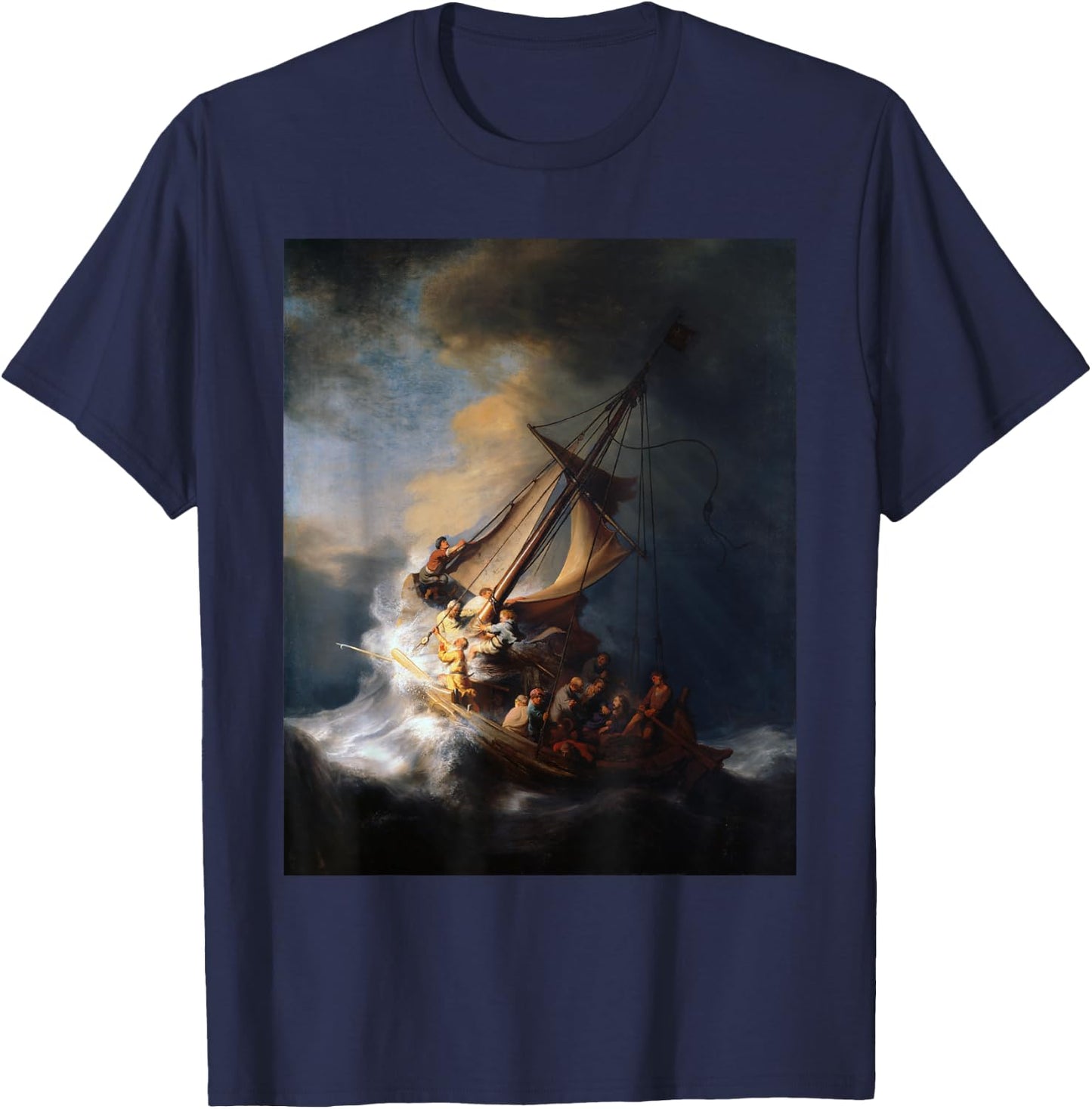 Rembrandt Christ in the Storm at the Sea of Galilee T-Shirt - T-Shirt | Navy