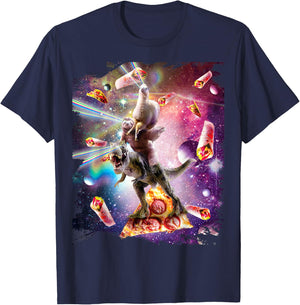 Laser Eyes Space Llama On Sloth Dinosaur - Rainbow T-Shirt - T-Shirt | Navy