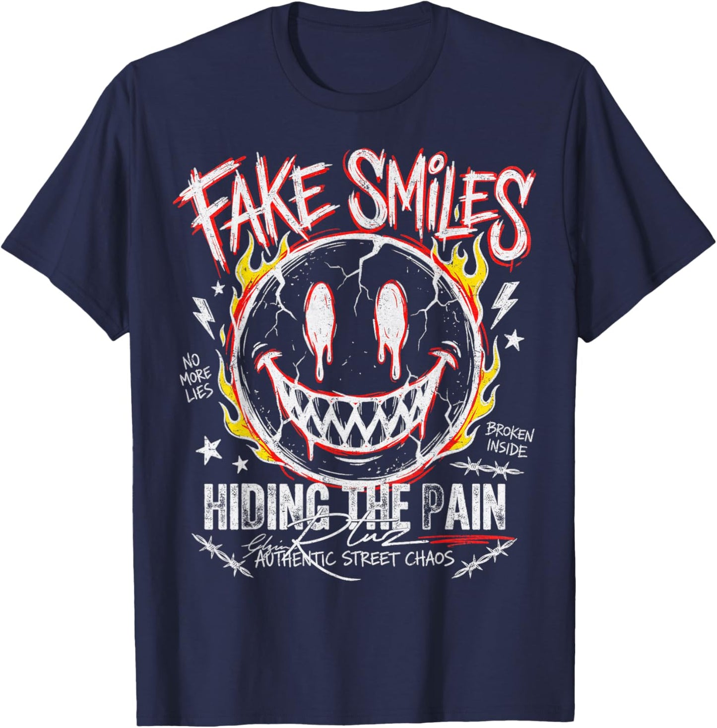 Y2K Streetwear Mode Vintage Fashion Damen Herren Retro Smile T-Shirt - T-Shirt | Navy