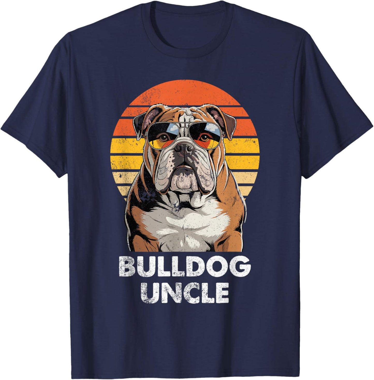 Cool Retro Bulldog Uncle Funny Vintage Dog Owner T-Shirt - T-Shirt | Navy