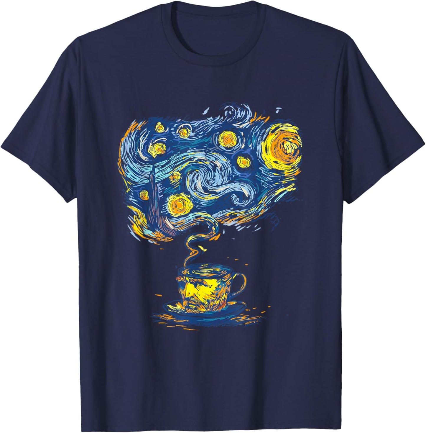 Van Gogh Head Mug Starry Night T-Shirt - T-Shirt | Navy