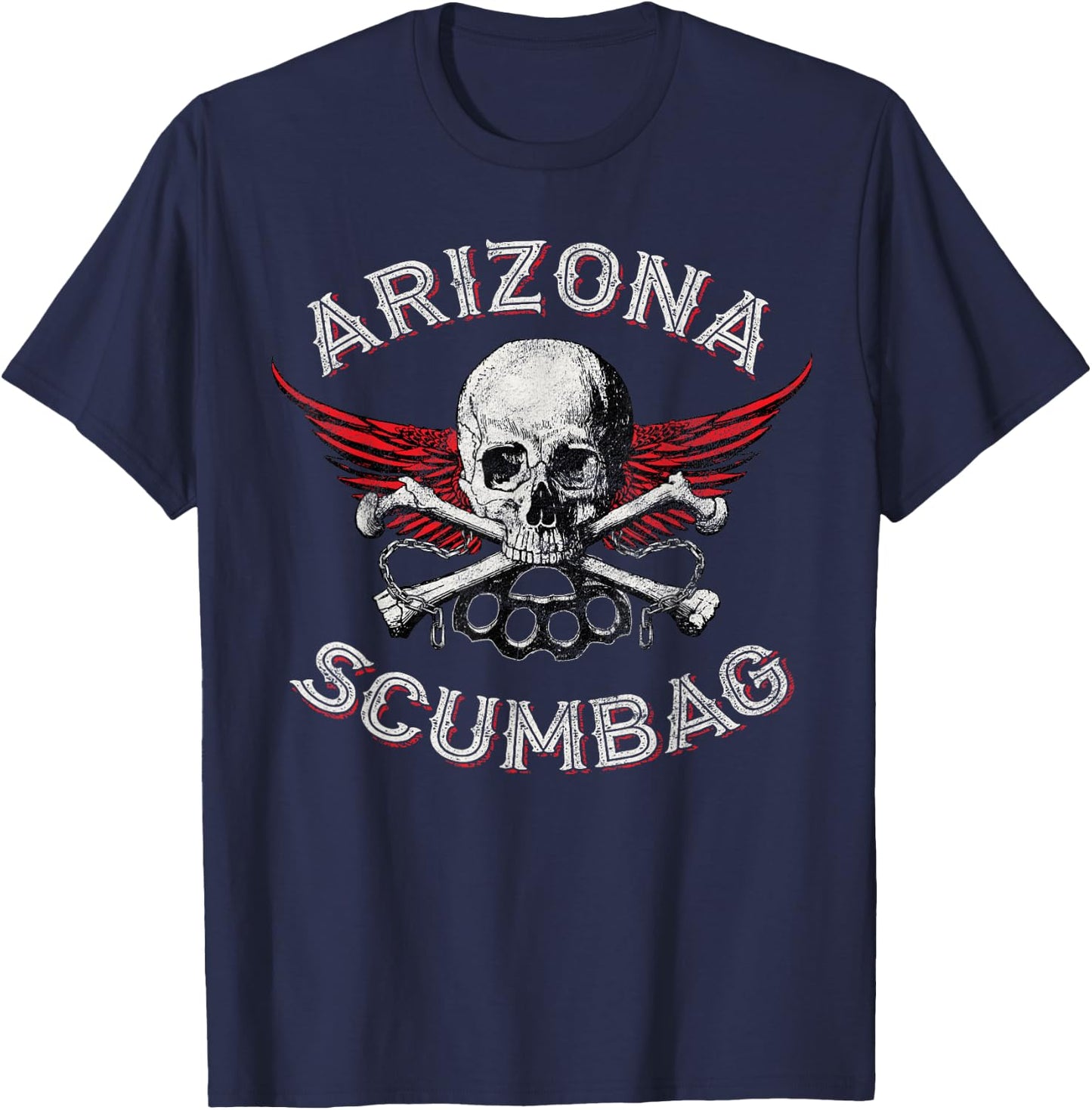 Funny Arizona Scumbag Vintage Distressed Skull Biker Style T-Shirt - T-Shirt | Navy