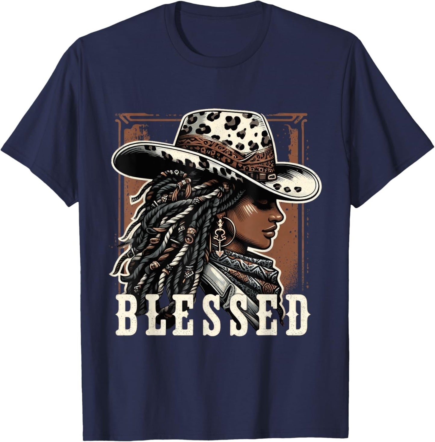Vintage Black Western Cowgirl African Christian Cowgirl T-Shirt - T-Shirt | Navy
