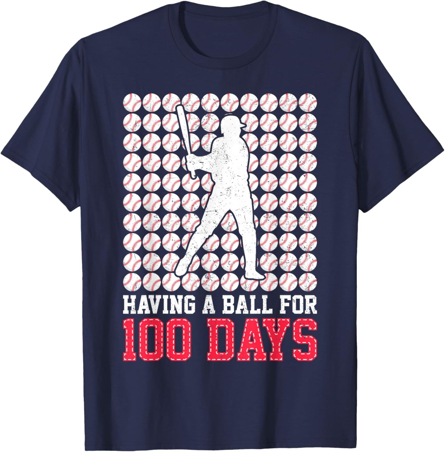 100 Days Of School Baseball 100th Day Balls For Boys Players T-Shirt - T-Shirt | Navy