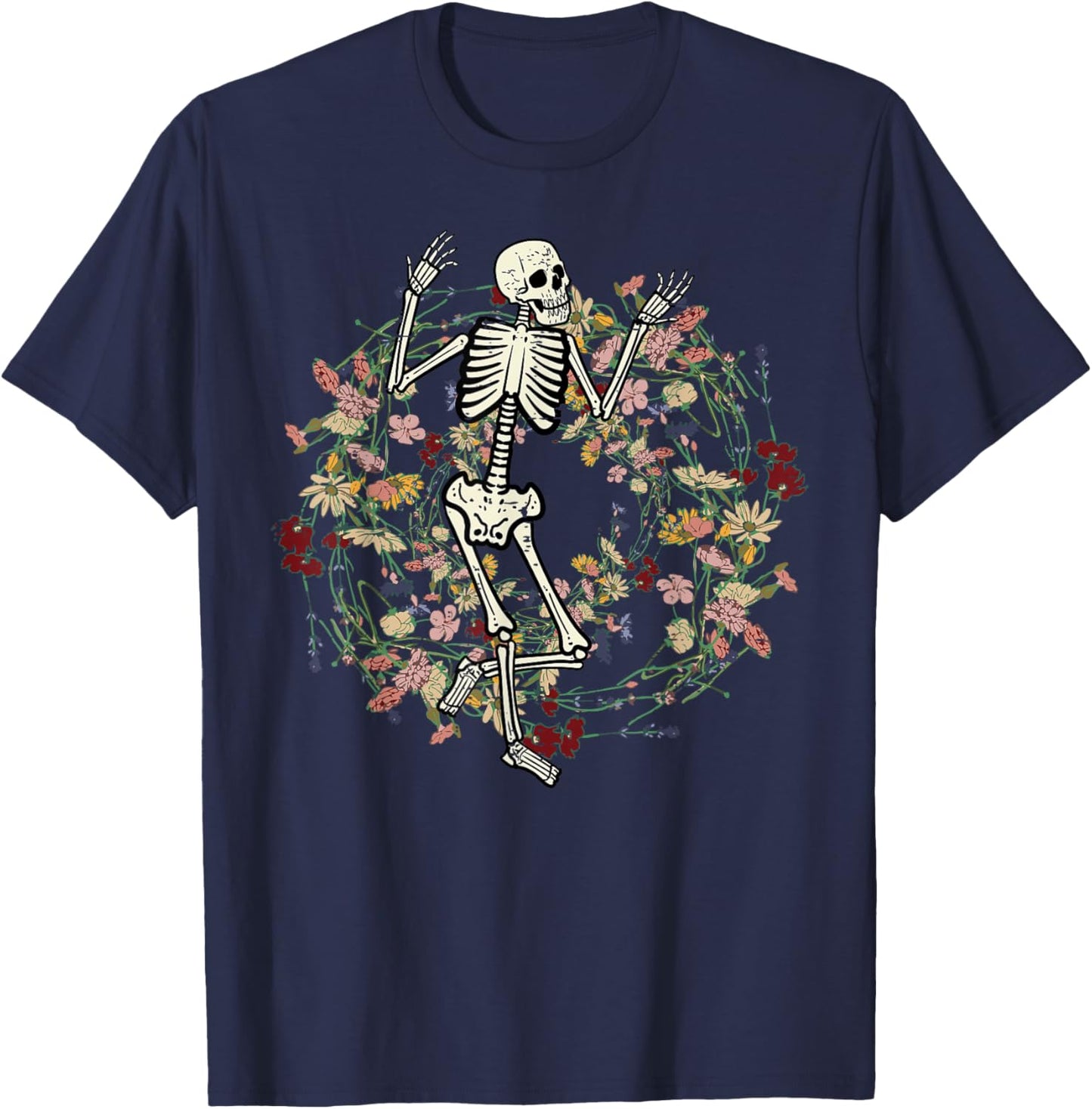 Floral Skeleton Funny Goth Halloween Costume Men Women Kids T-Shirt - T-Shirt | Navy